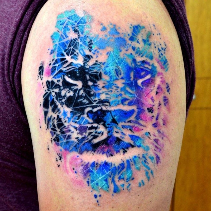 Abstract Style Colored Shoulder Tattoo Of Lion Face Tattooimages biz