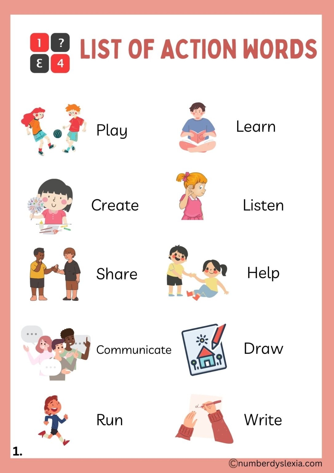 Action Words Pictures Printable