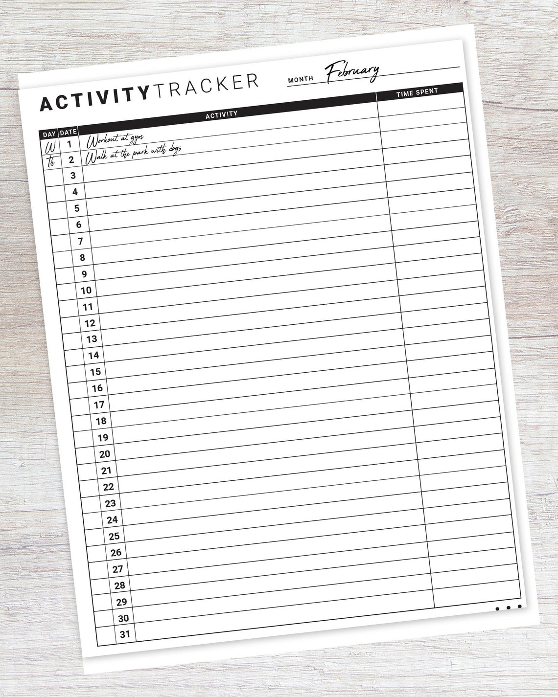 Activity Tracker Printable PDF Keep Track Of Activities Track 