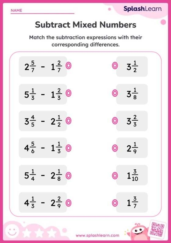subtract mixed numbers worksheet