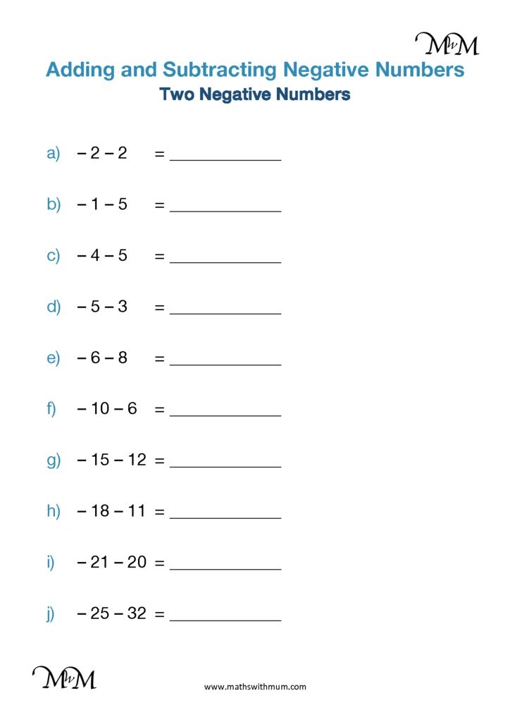 Add And Subtract Positive And Negative Numbers Worksheets
