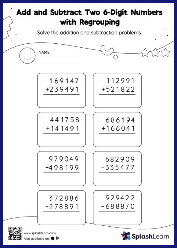 Add And Subtract Two 6 Digit Numbers With Regrouping Vertical Addition 