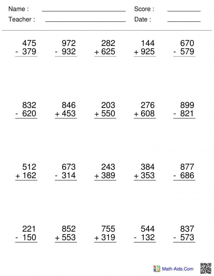 Add And Subtract Whole Numbers Worksheet Martin Lindelof