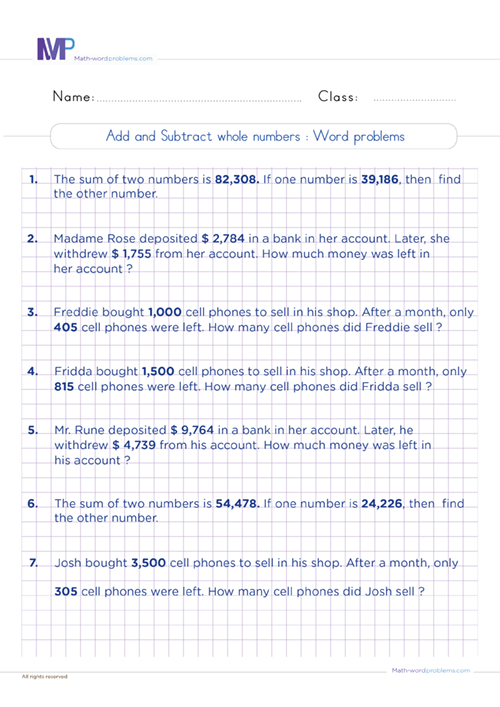 Add And Subtract Whole Numbers Worksheet Prntbl 