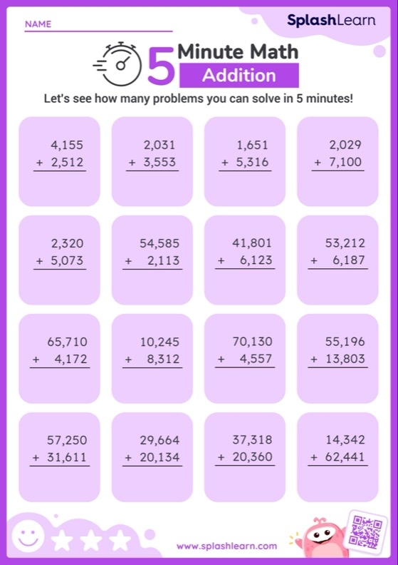 Add Large Numbers Without Regrouping Vertical Timed Practice 