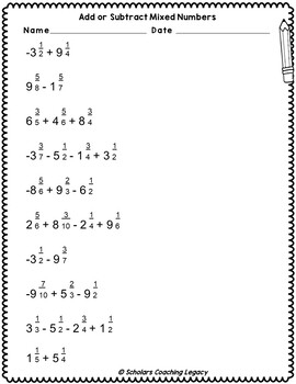 Add Or Subtract Addition Subtraction Mixed Numbers Worksheet Math 