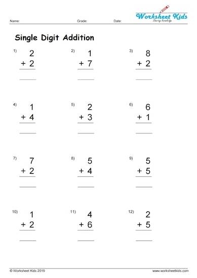 add 3 single digit numbers worksheet