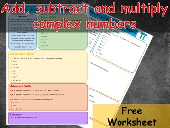 Add Subtract And Multiply Complex Numbers Worksheet By Tom Teaches Maths