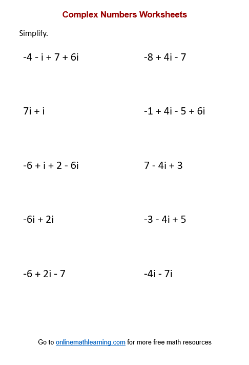 worksheet complex numbers