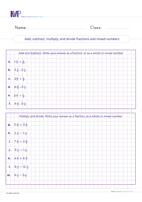 Add Subtract Multiply And Divide Fractions By Mixed Numbers