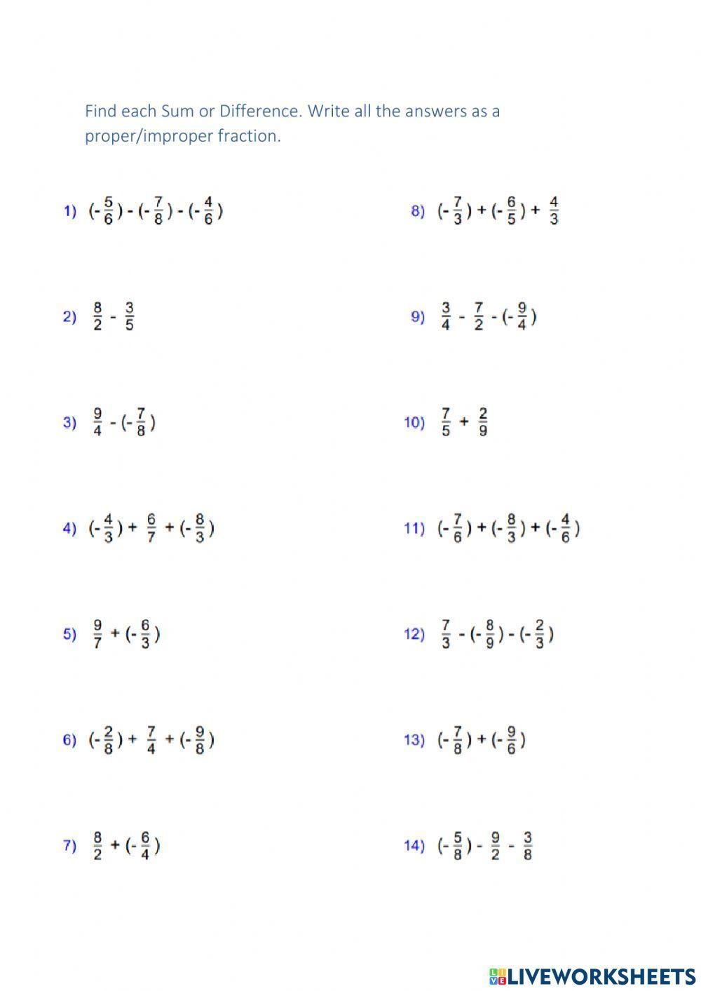 Add Subtract Rational Numbers Worksheet Live Worksheets