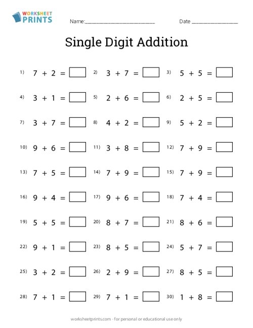 Add Two Single Digit Numbers Sum 20 Or Less