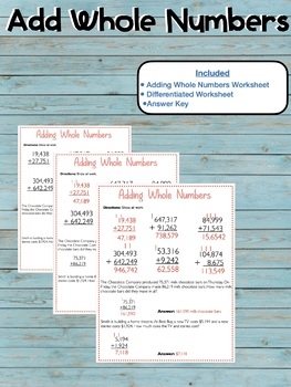 Add Whole Numbers Worksheet By Simply Inclusion TpT