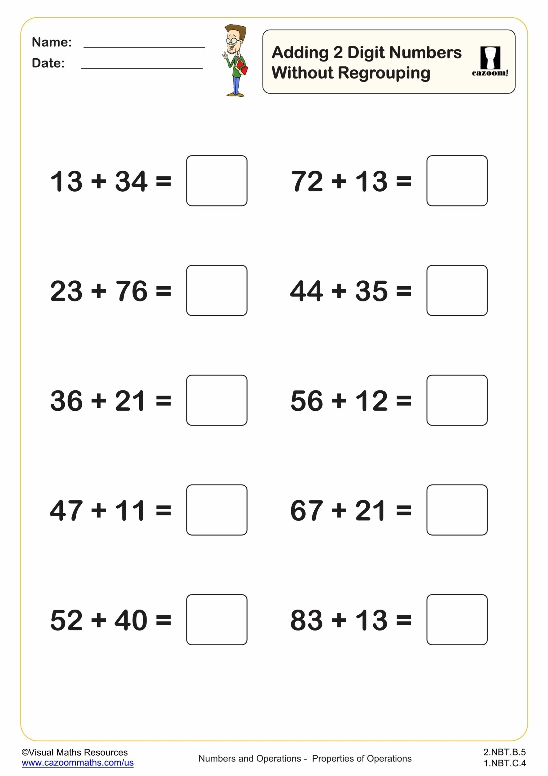 addition 2 digit numbers worksheet