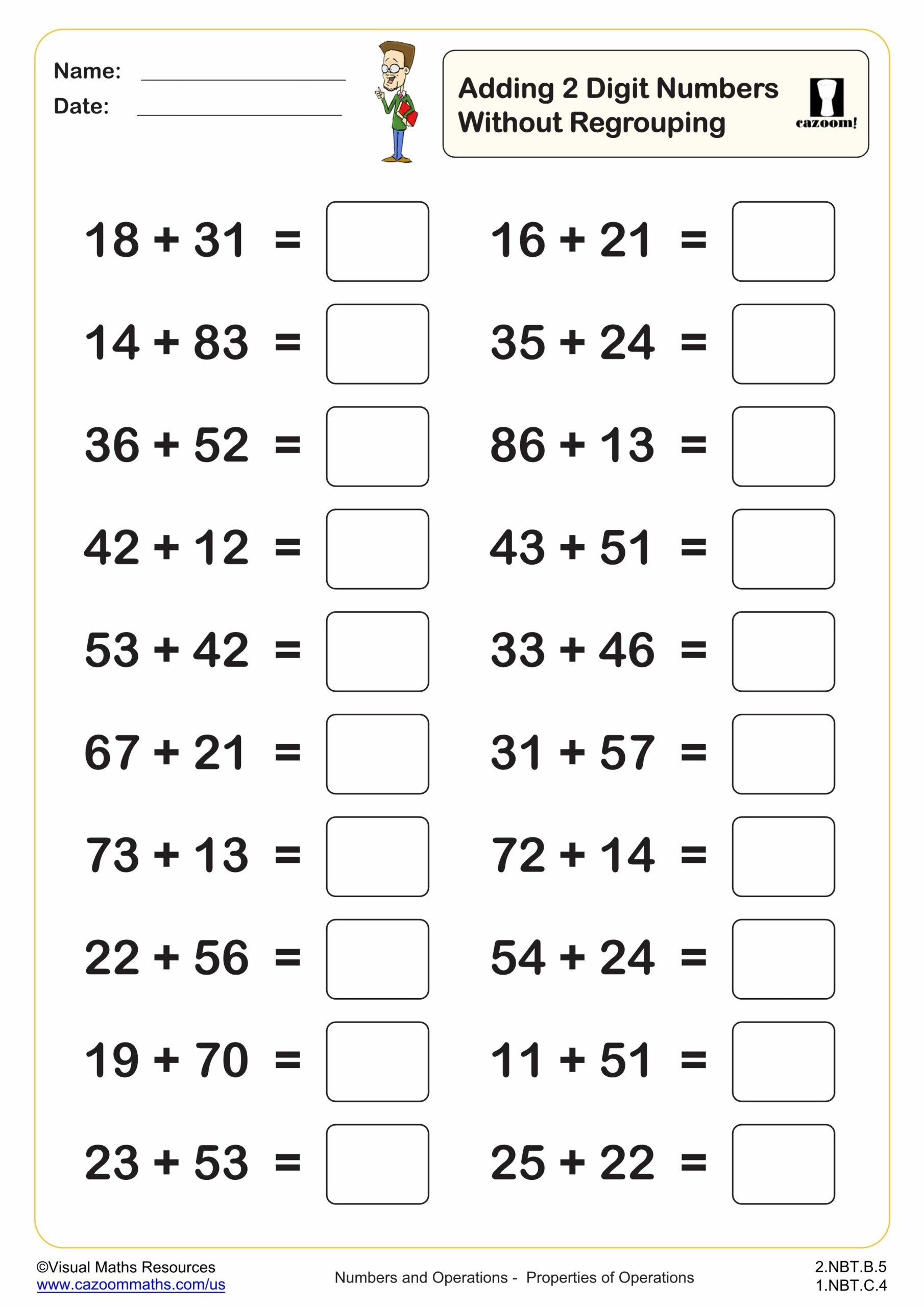 adding two two digit numbers worksheet