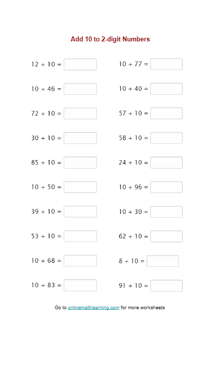 Adding 2 Digit Numbers Worksheets Adding 2 Digit Numbers Wor