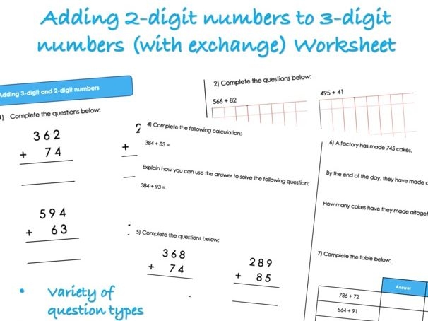Adding 3 digit And 2 digit Numbers Worksheet with Exchange Teaching 