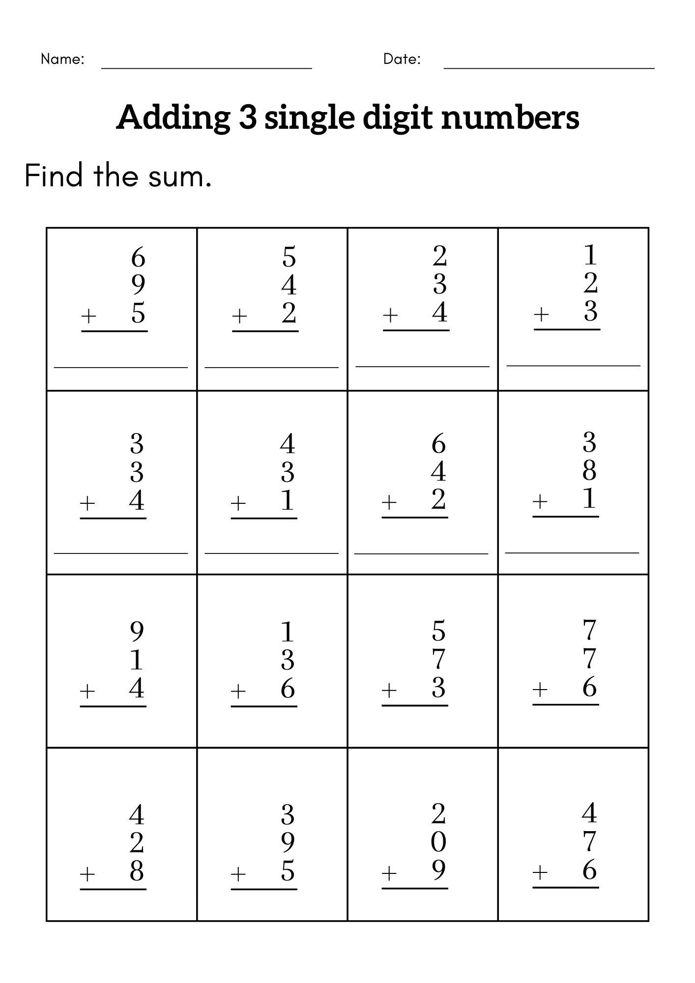 Adding 3 Single Digit Numbers Worksheet 3rd Grade 3 Digit Addition 
