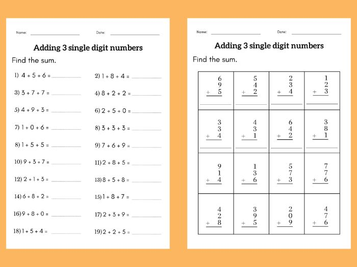 Adding 3 Single Digit Numbers Worksheet 3rd Grade 3 Digit Addition 