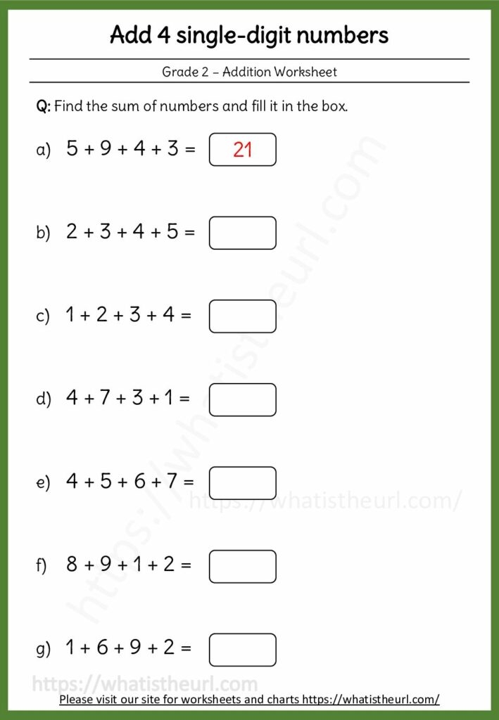 Adding 4 Single digit Numbers Worksheet 05 Your Home Teacher