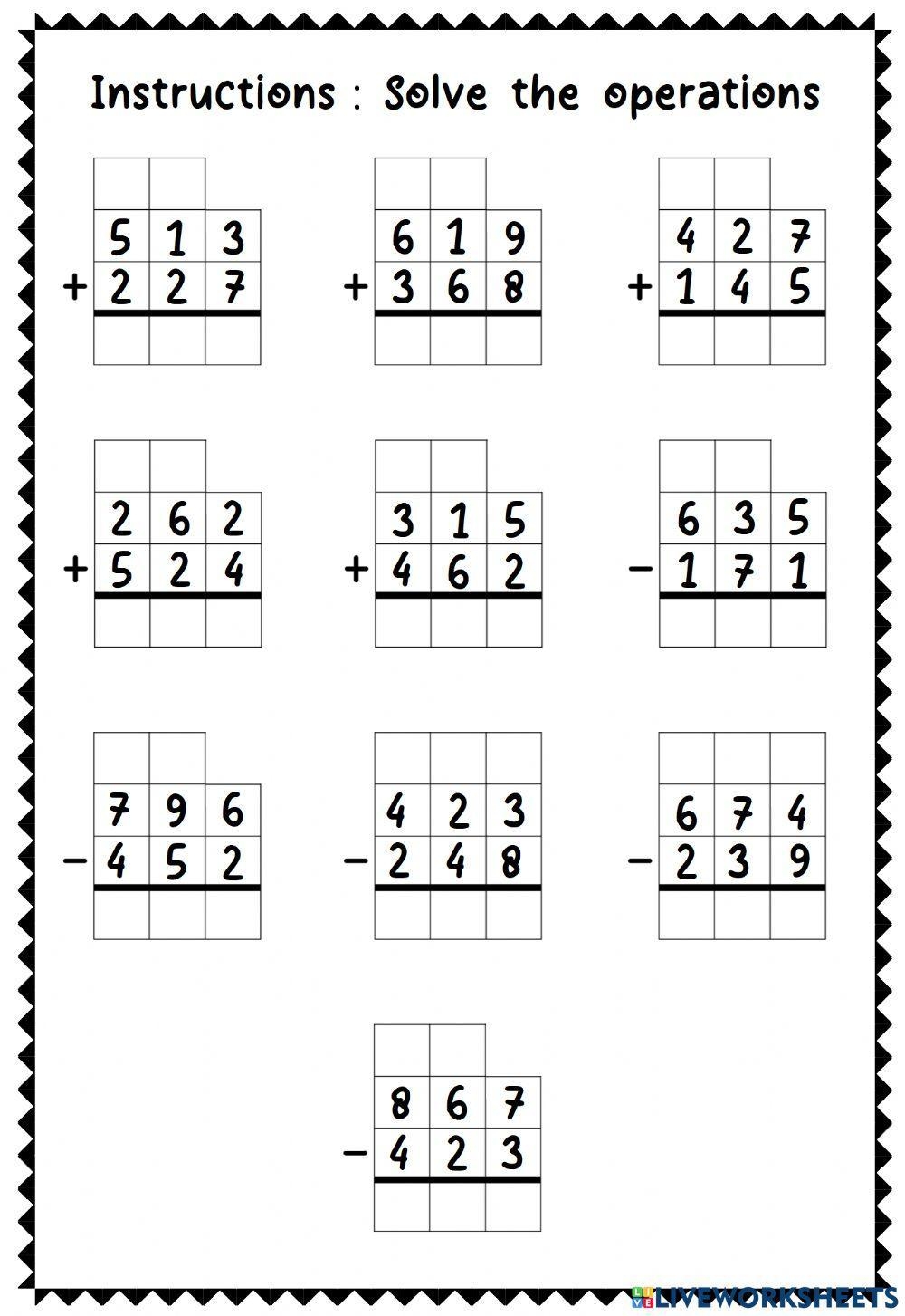 Adding And Subtracting 3 Digit Numbers In A Column Mixed Worksheet 