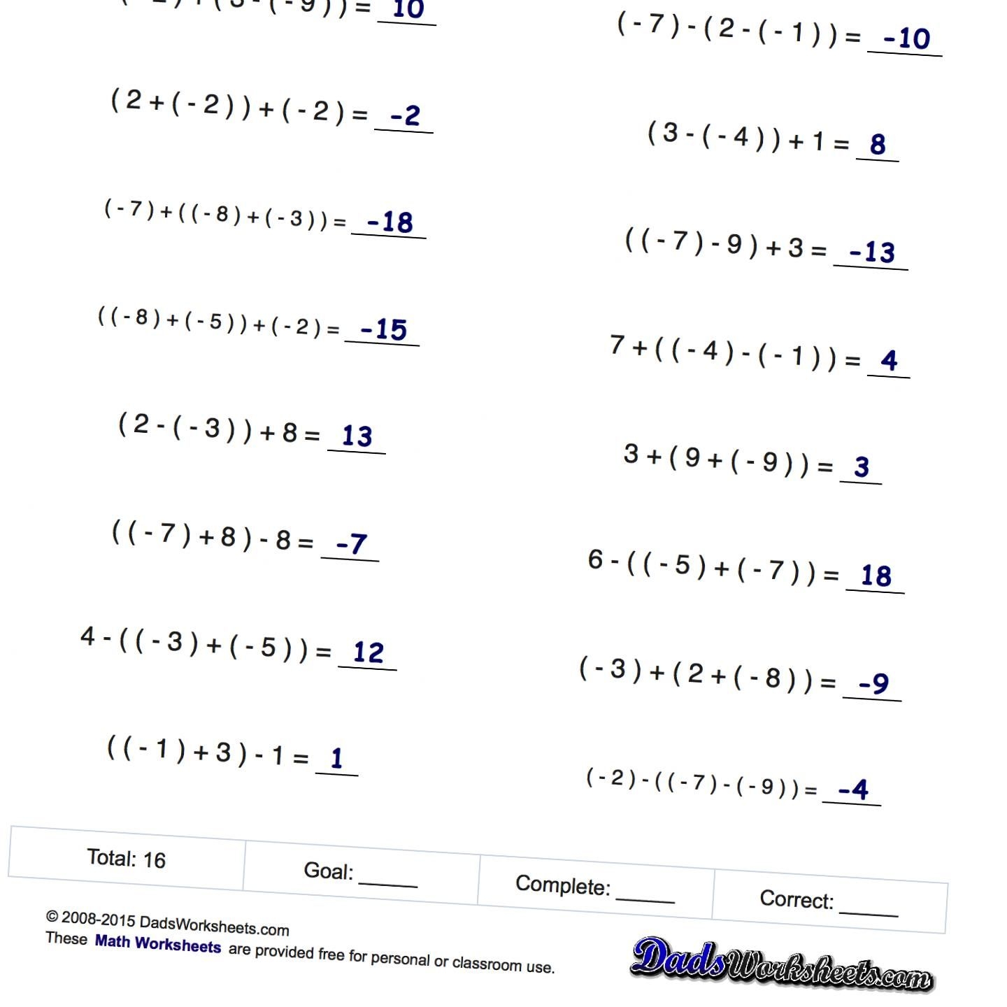 Adding And Subtracting Directed Numbers Worksheet Printable Word Searches