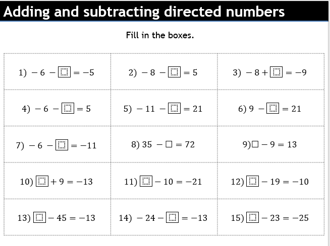 Adding And Subtracting Directed Numbers Worksheet
