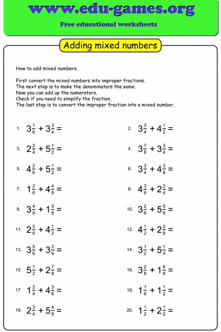 Adding And Subtracting Fractions With Mixed Numbers Worksheets Pdf 