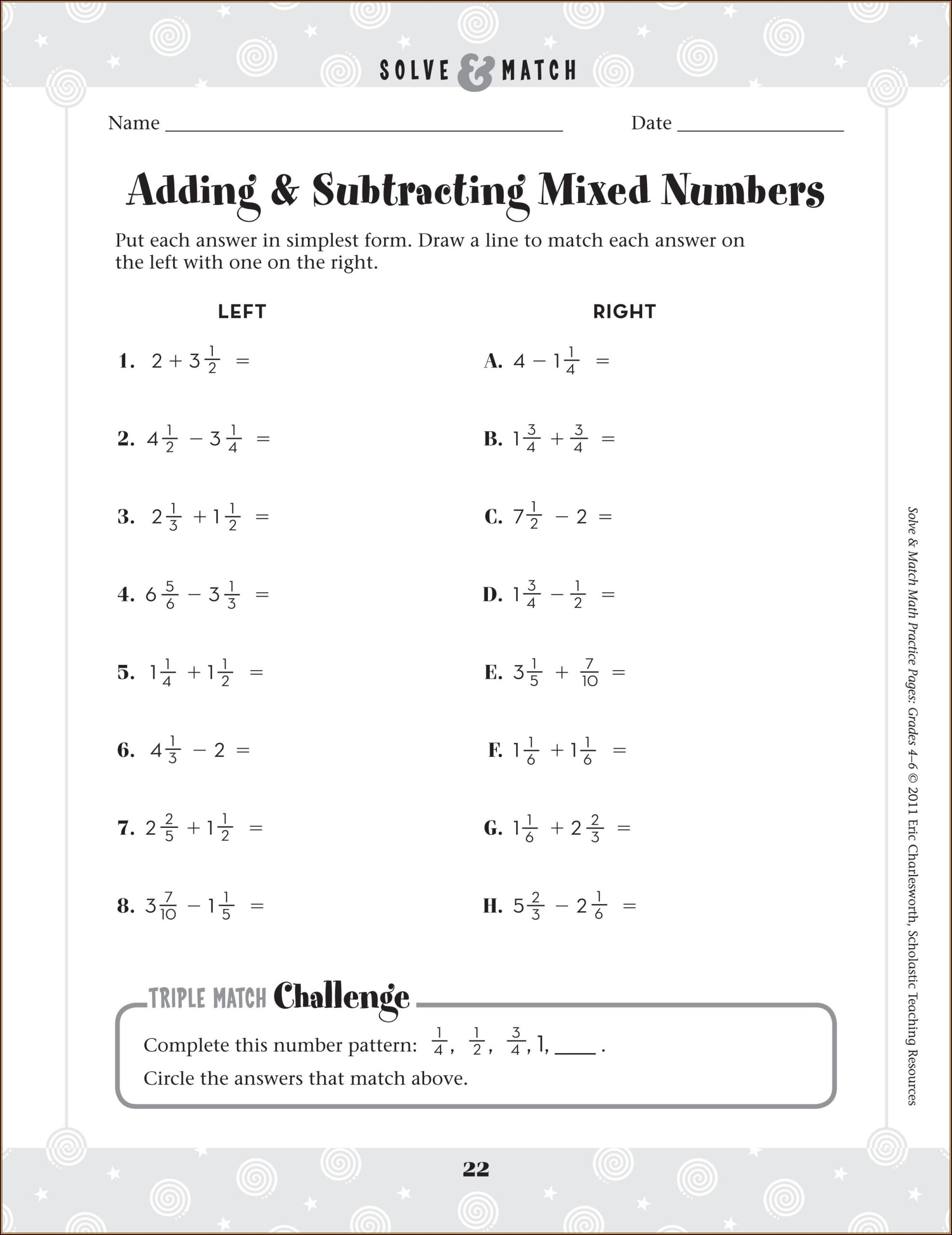 Adding And Subtracting Mixed Numbers With Regrouping Worksheet 