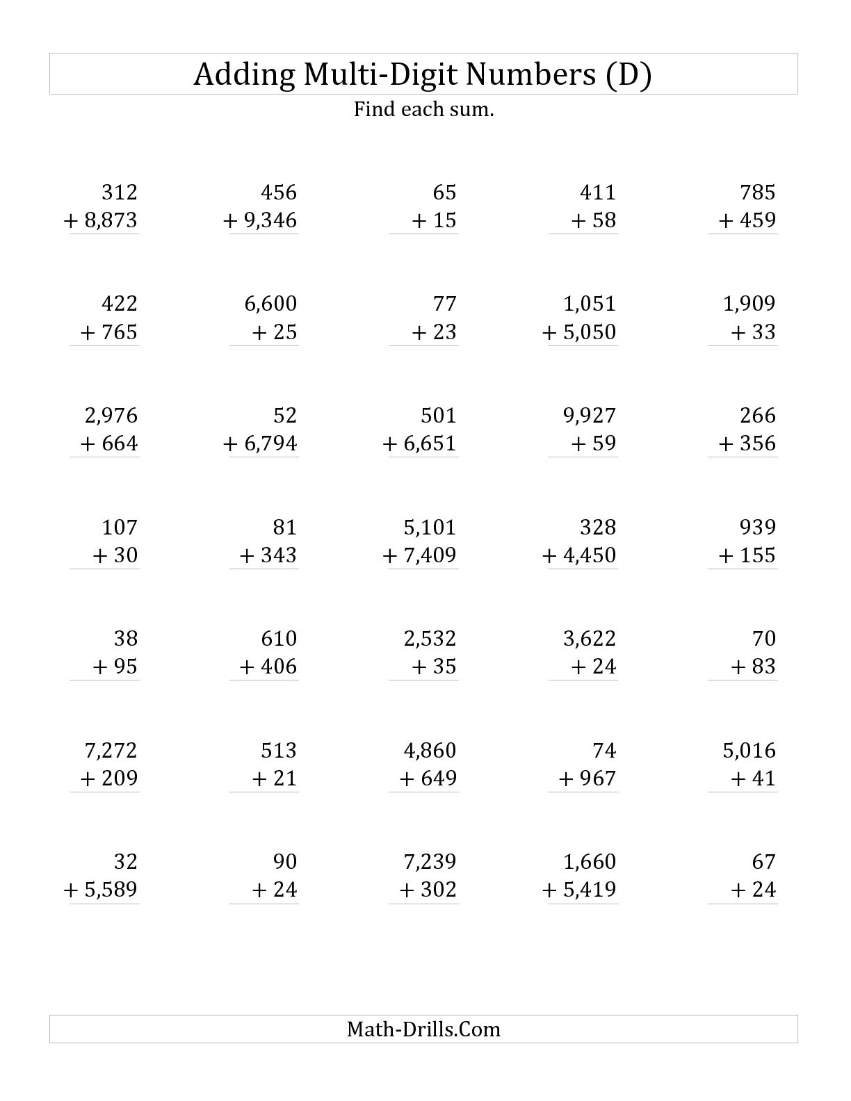 Adding And Subtracting Multi Digit Numbers Worksheet Free Worksheets 