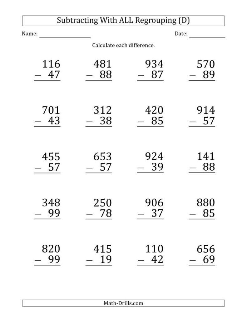 adding and subtracting multi digit numbers worksheet pdf