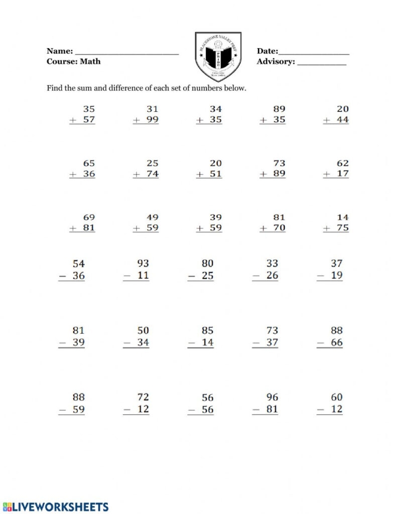 Adding And Subtracting Whole Numbers Worksheets 