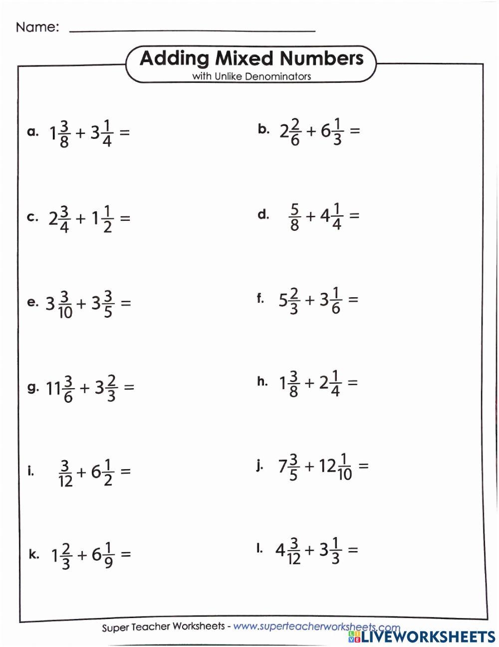 add and subtract mixed numbers with like denominators worksheets