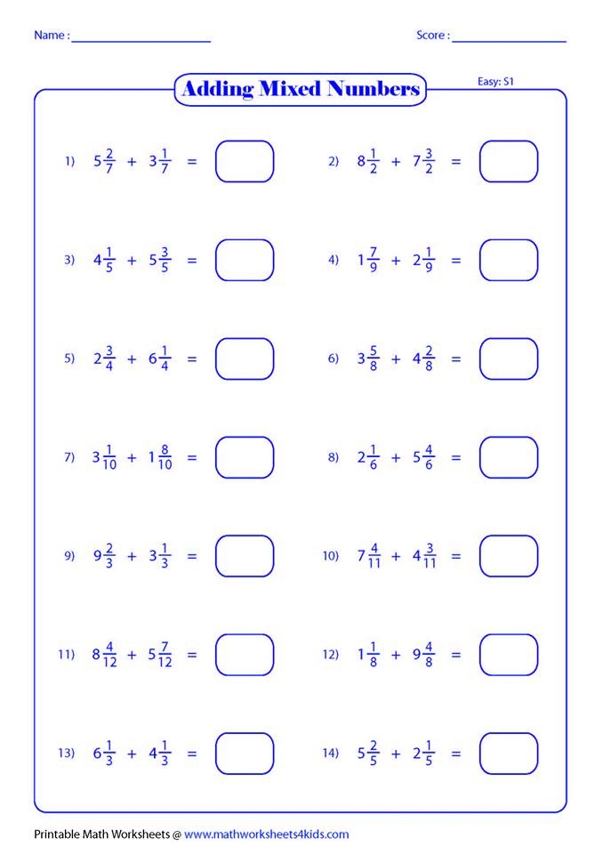 adding mixed numbers with same denominator worksheet