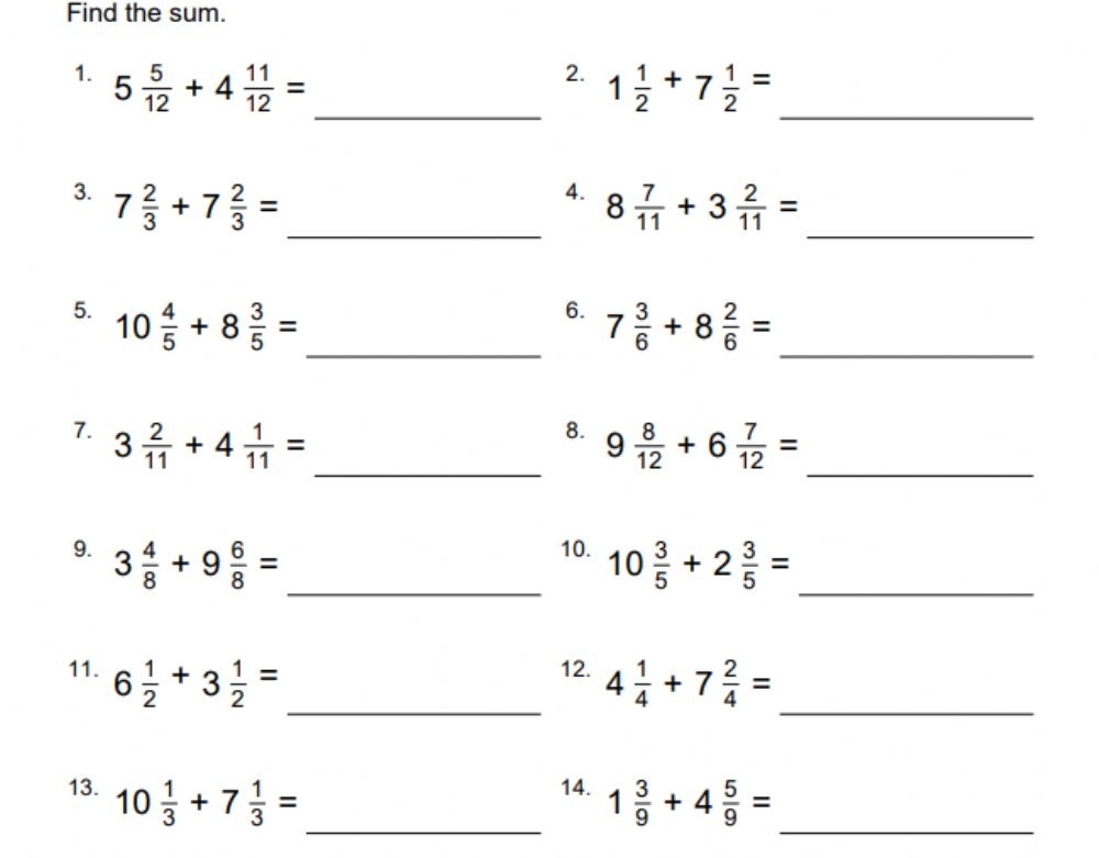 Adding Mixed Numbers Worksheets WorksheetsCity