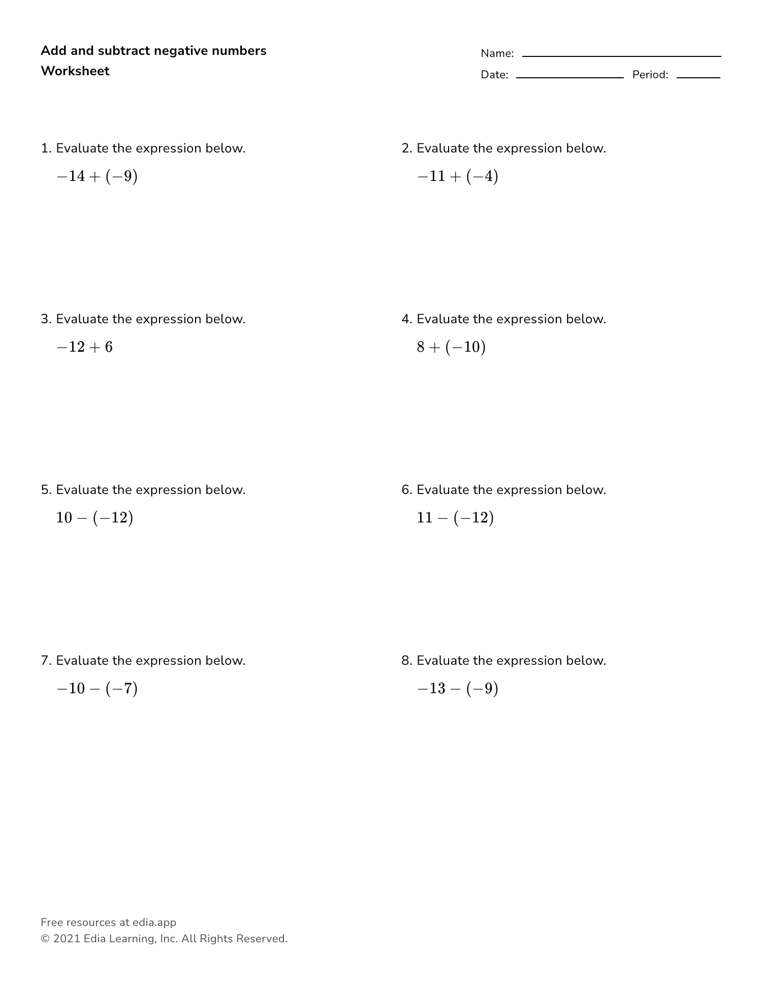 Adding Negative Numbers Worksheet Worksheets For Kindergarten