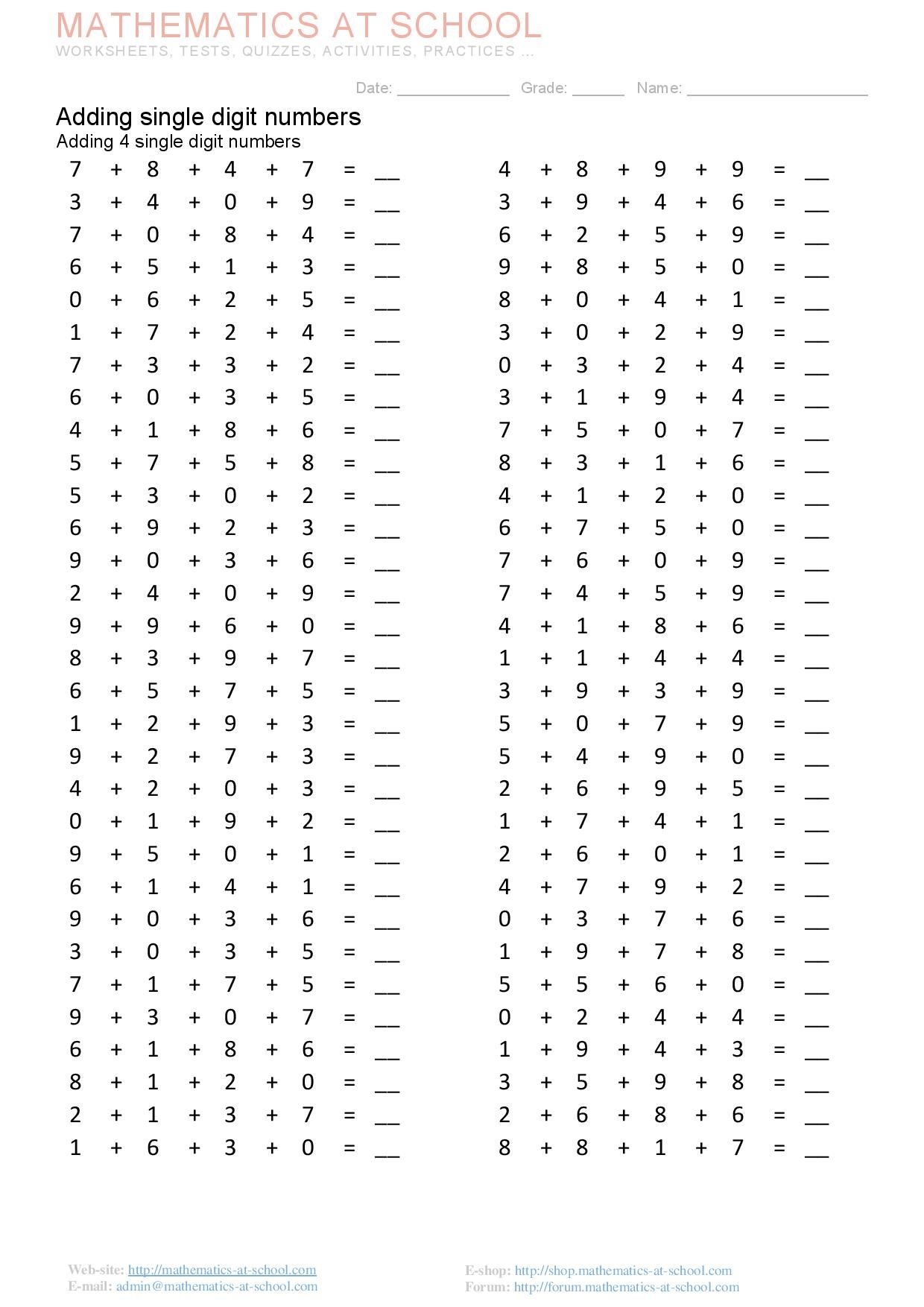 Adding Single Digit Numbers Adding 2 3 4 Single Digit Numbers Adding
