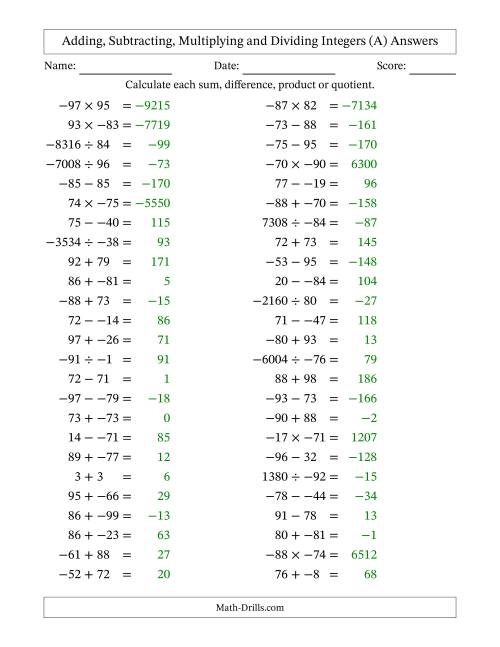 Adding Subtracting Multiplying And Dividing Mixed Integers From 
