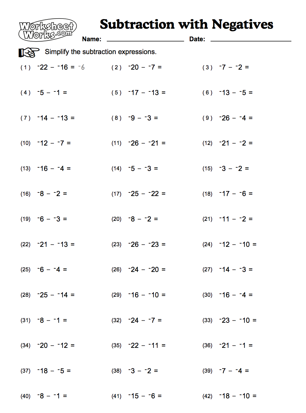 Adding Subtracting Multiplying And Dividing Negative Numbers Worksheets