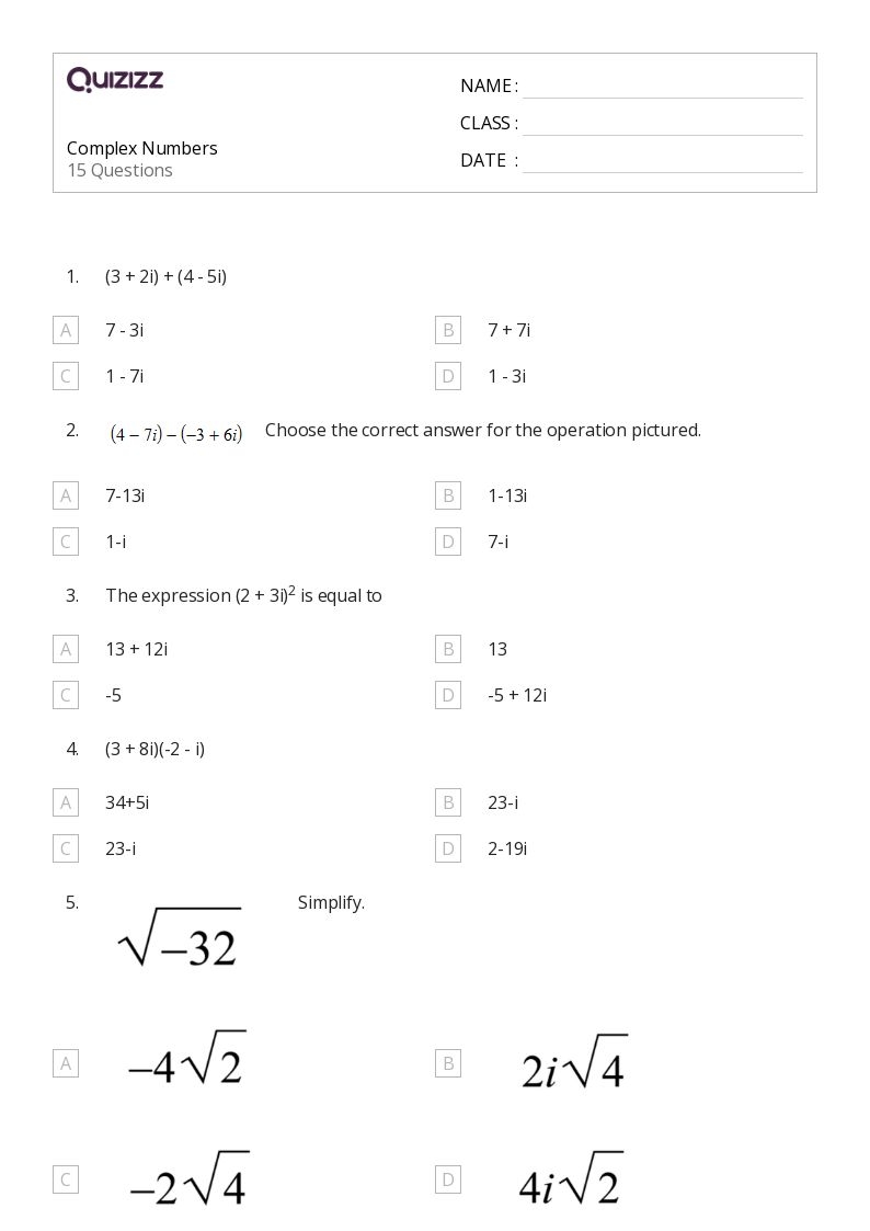 Adding Subtracting Multiplying Complex Numbers Independent 