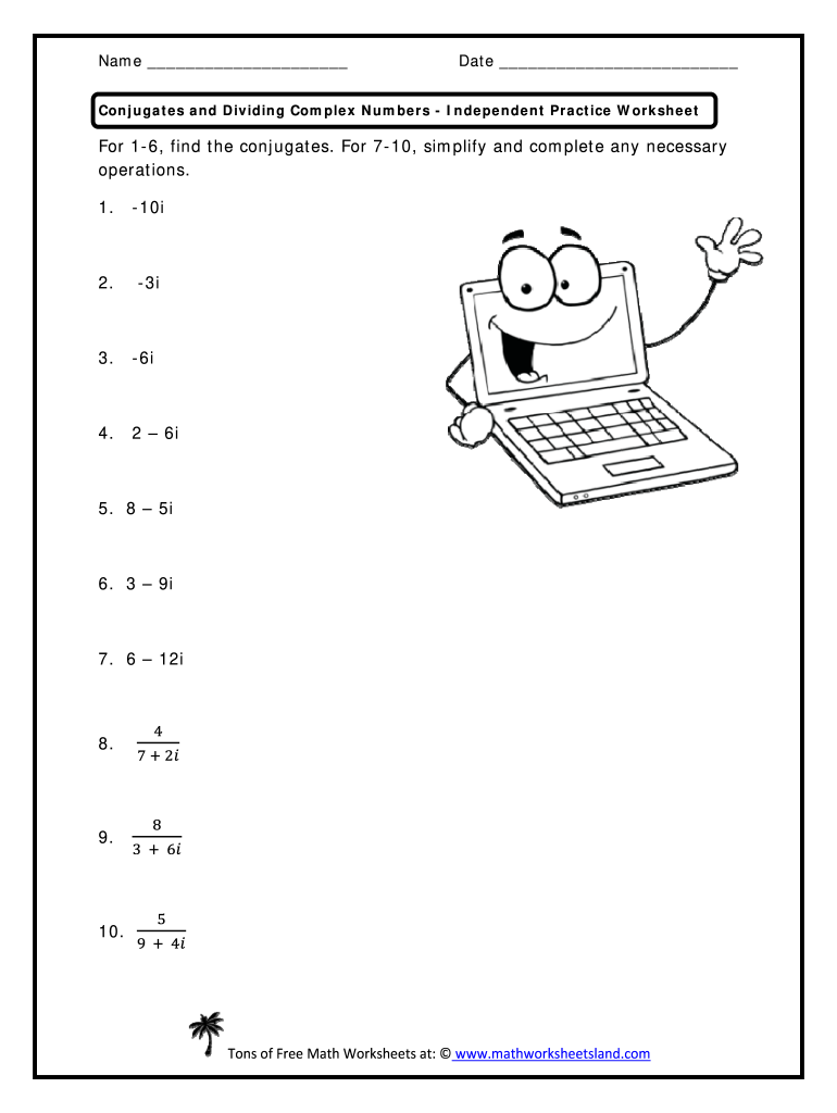 complex numbers worksheet