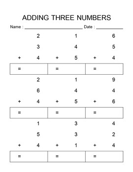 add 3 numbers worksheet