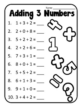 adding three numbers worksheets