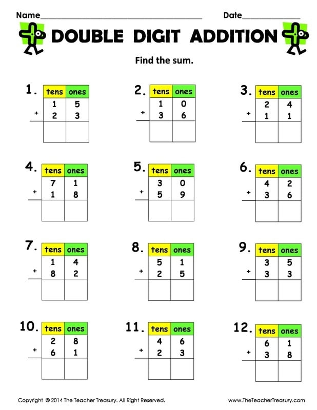 Adding Two Digit Numbers Without Regrouping Worksheets WorksheetsCity