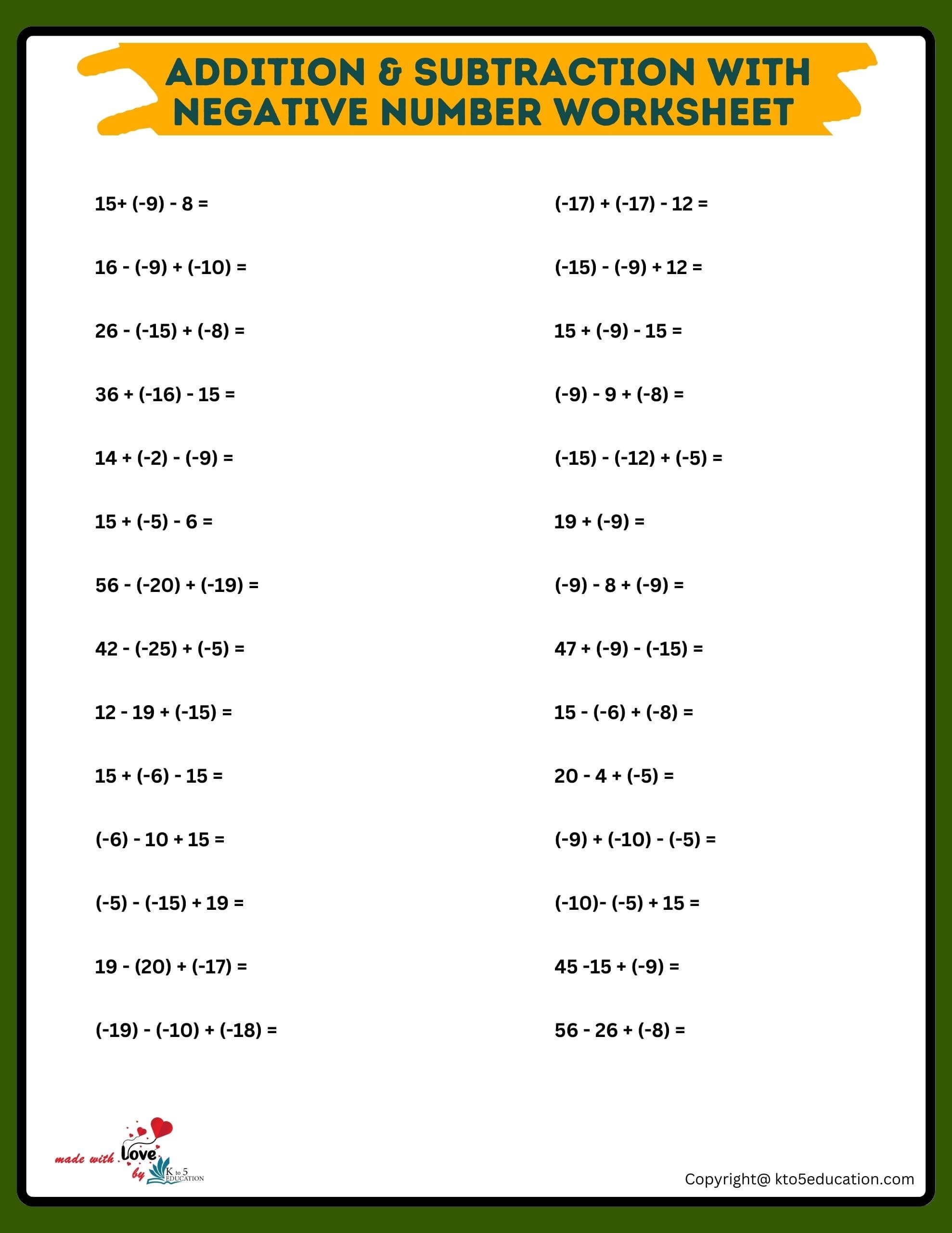 Addition And Subtraction Of Positive Numbers Worksheets FREE Download 