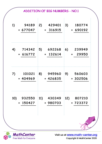 adding large numbers worksheets