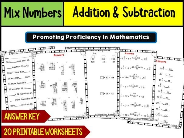 Addition Subtraction Mixed Numbers Worksheets Math Problems 