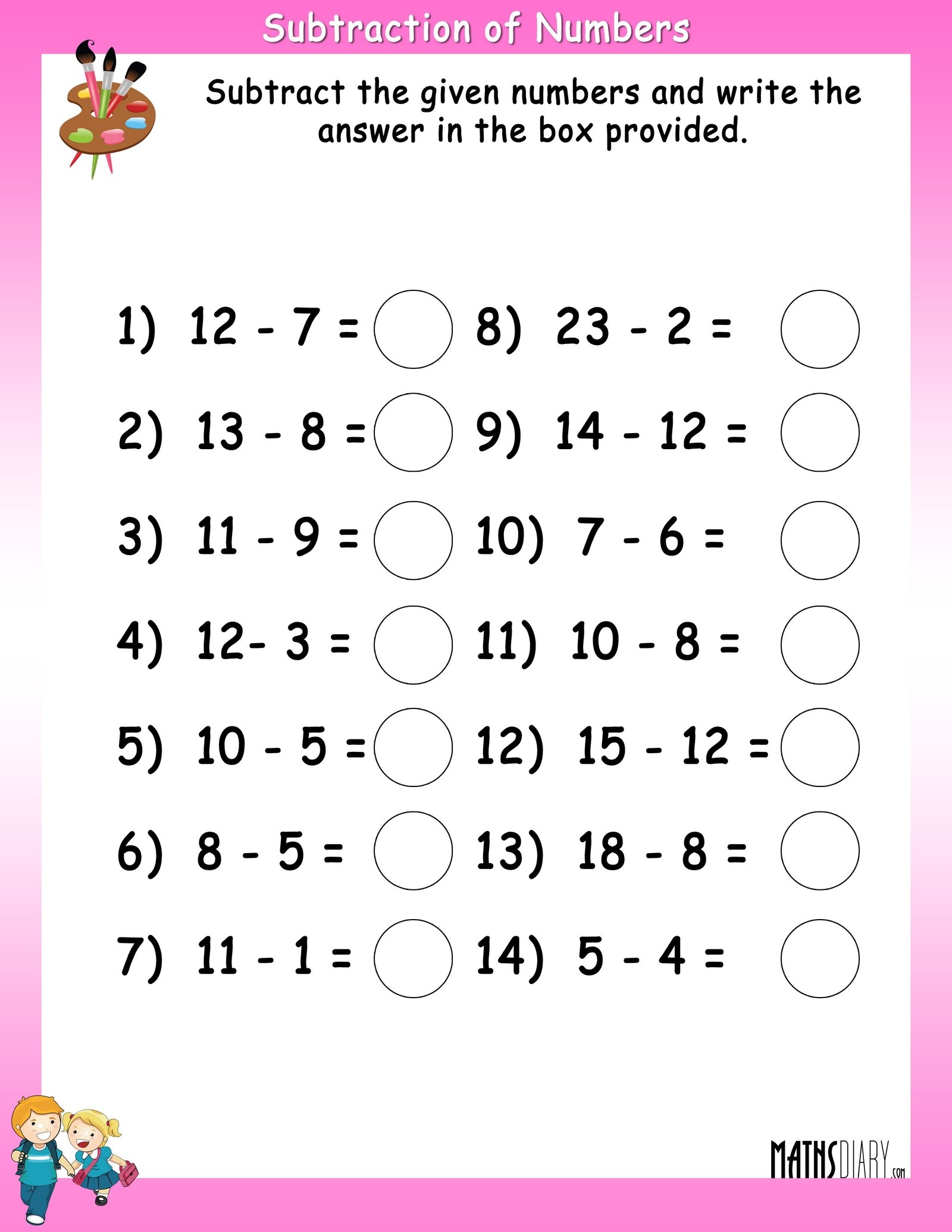 Addition Subtraction Of Numbers Worksheets Math Worksheets 