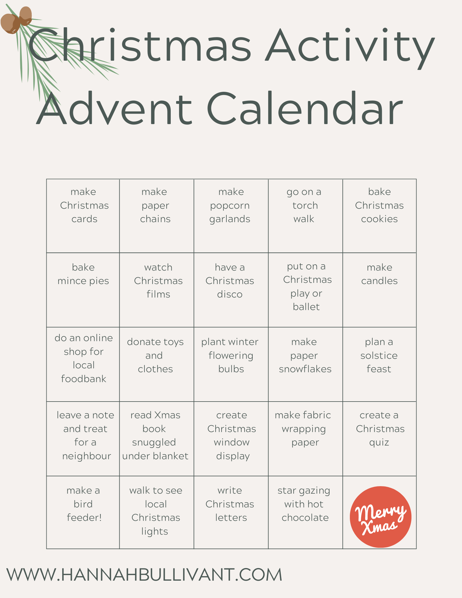 Advent Calendar Activities Free Printable Becca Charmane