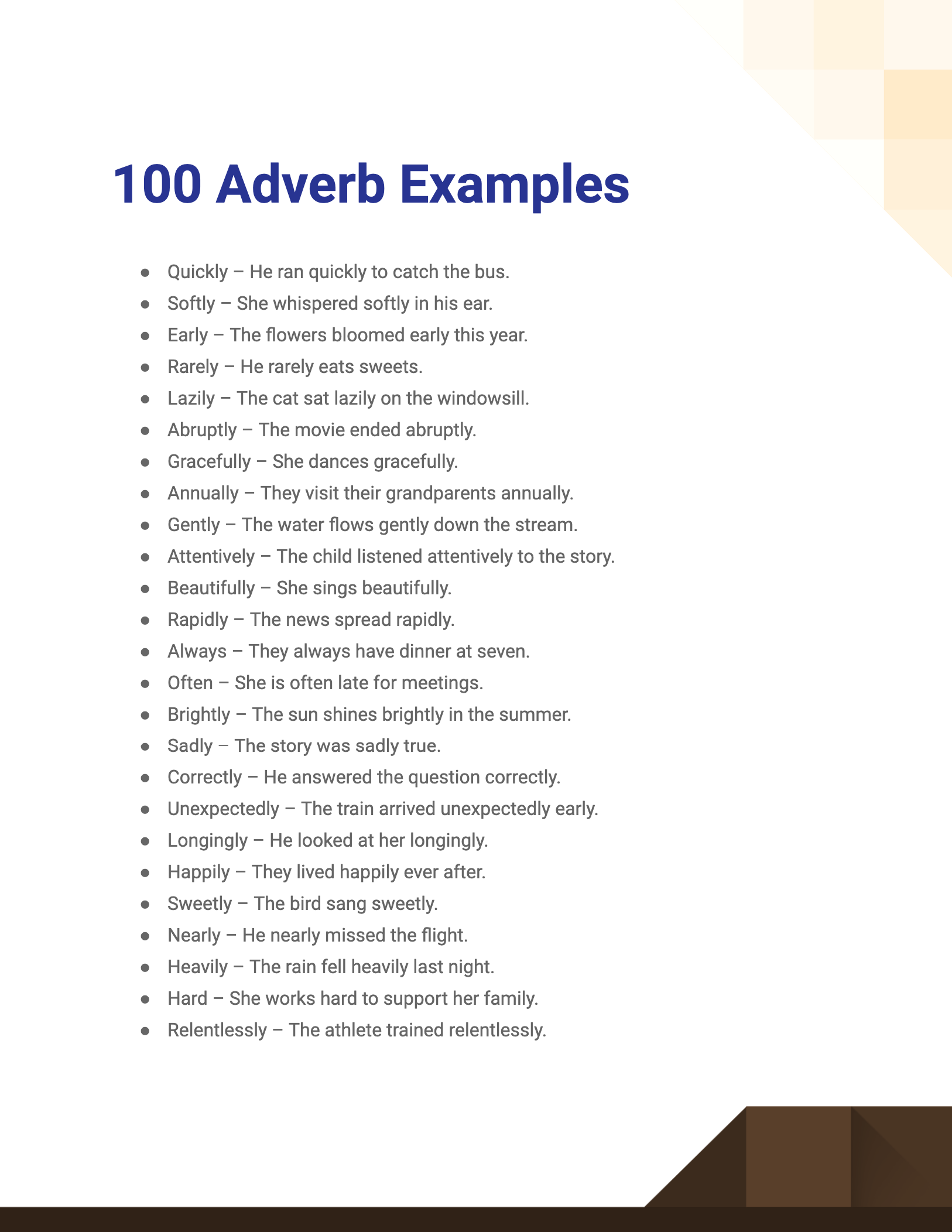 Adverb 99 Examples How To Use Tips Worksheets Library